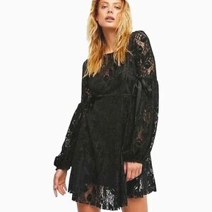 Free People ruby lace crochet  Black Long tie Sleeve 
Dress